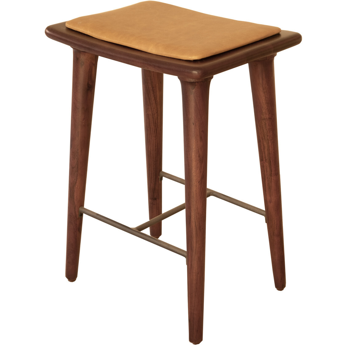 24 Brown Solid Wood And Leather Backless Counter Height Bar Chair