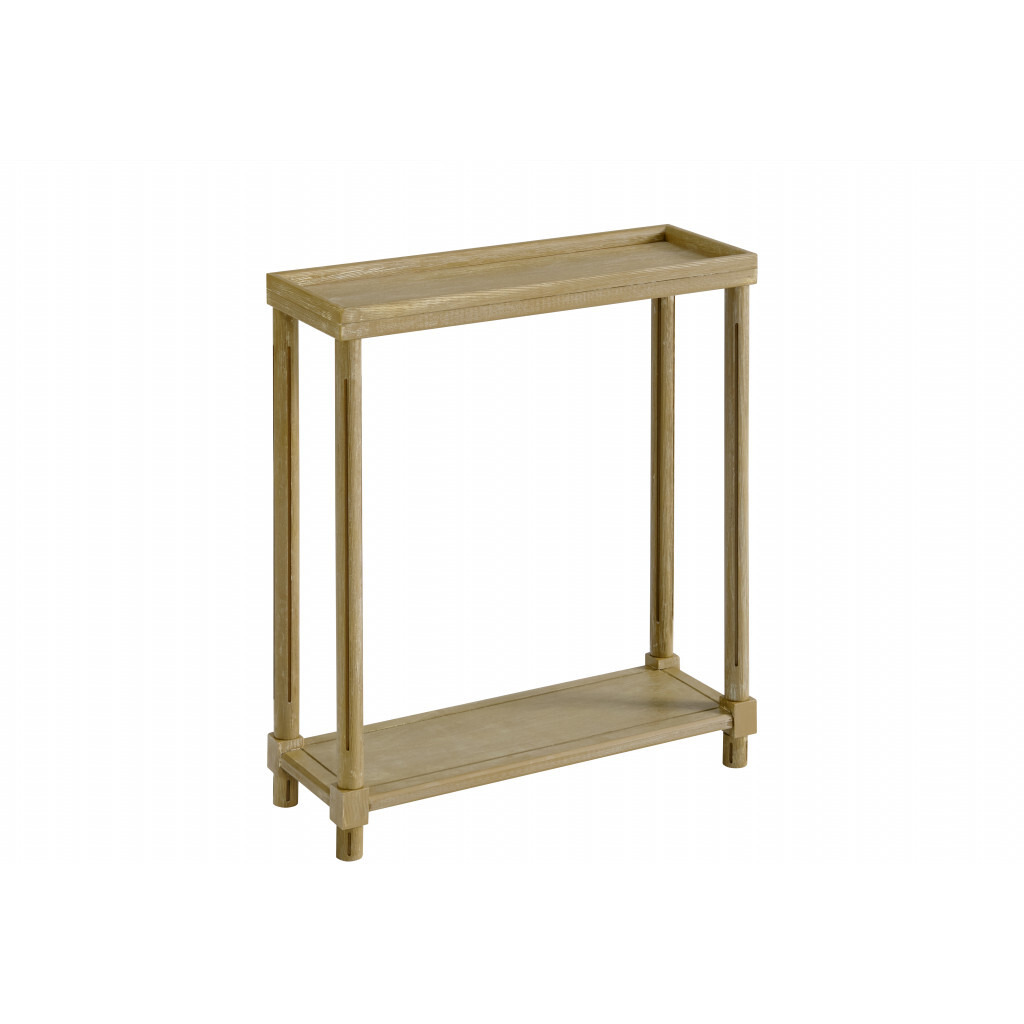 Set Of Two 24 Narrow Distressed Oak Wood End Tables With Shelf