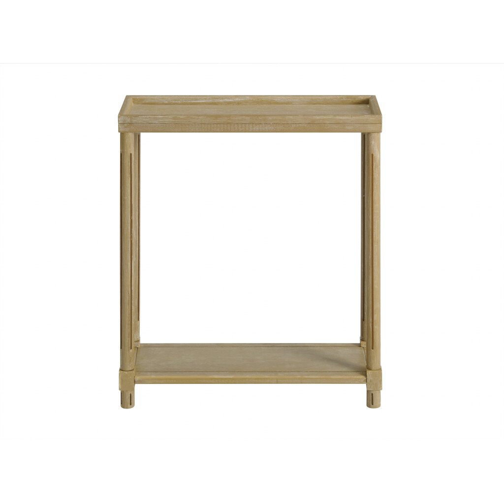 Set Of Two 24 Narrow Distressed Oak Wood End Tables With Shelf