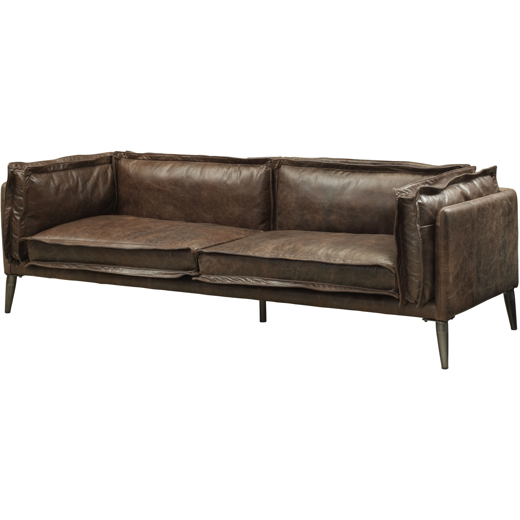 71 Chocolate And Silver Top Grain Leather Love Seat