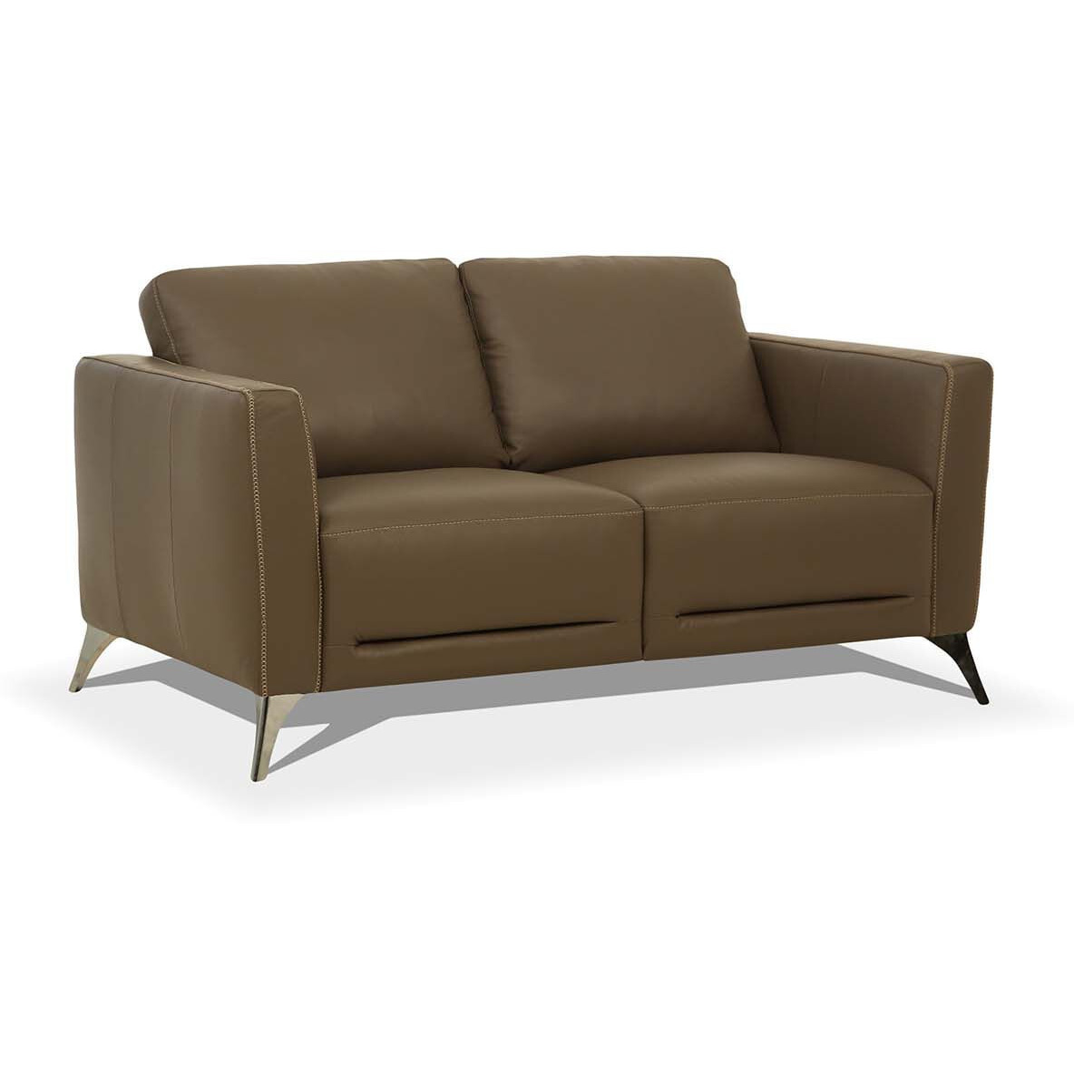 59 Brown Leather And Black Love Seat