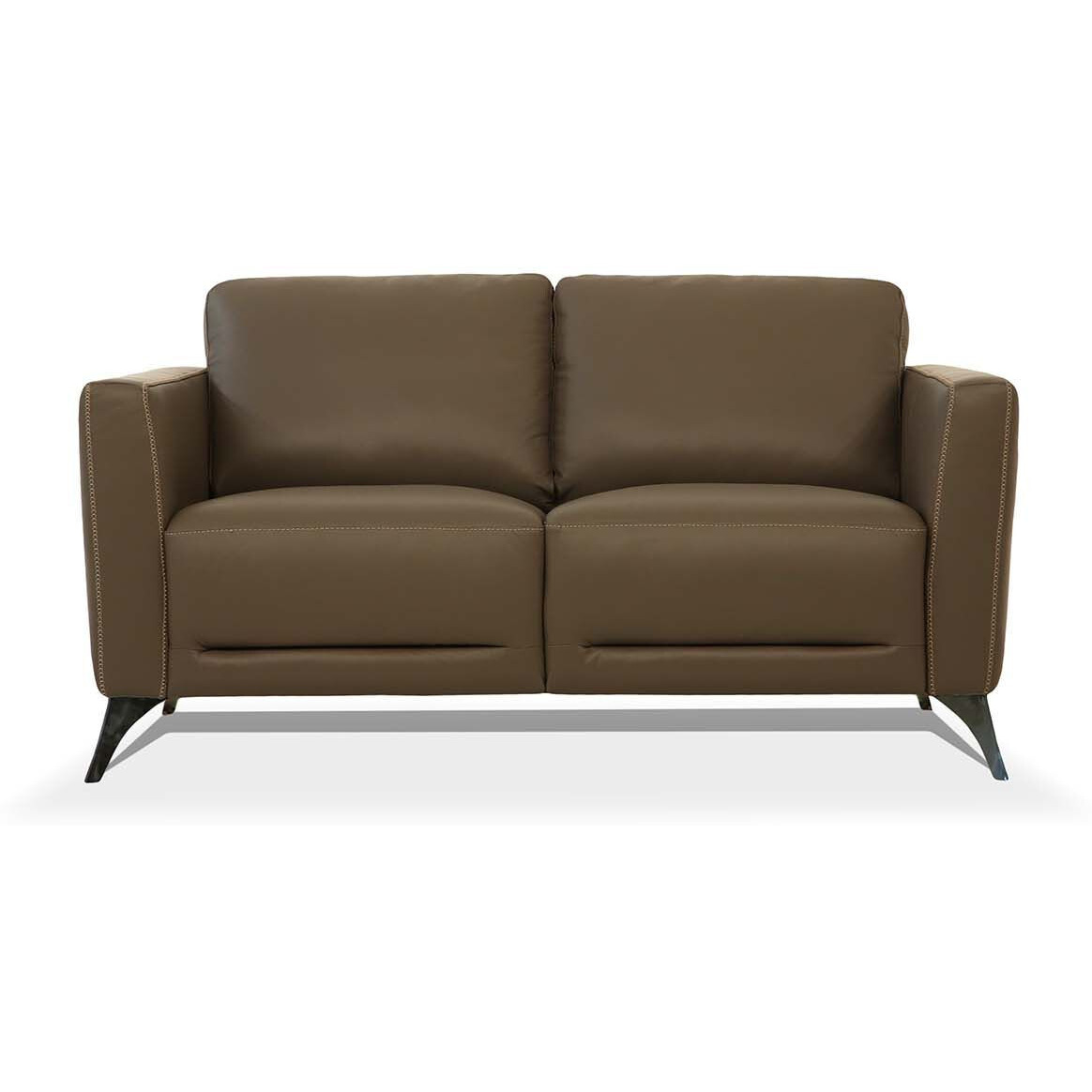59 Brown Leather And Black Love Seat