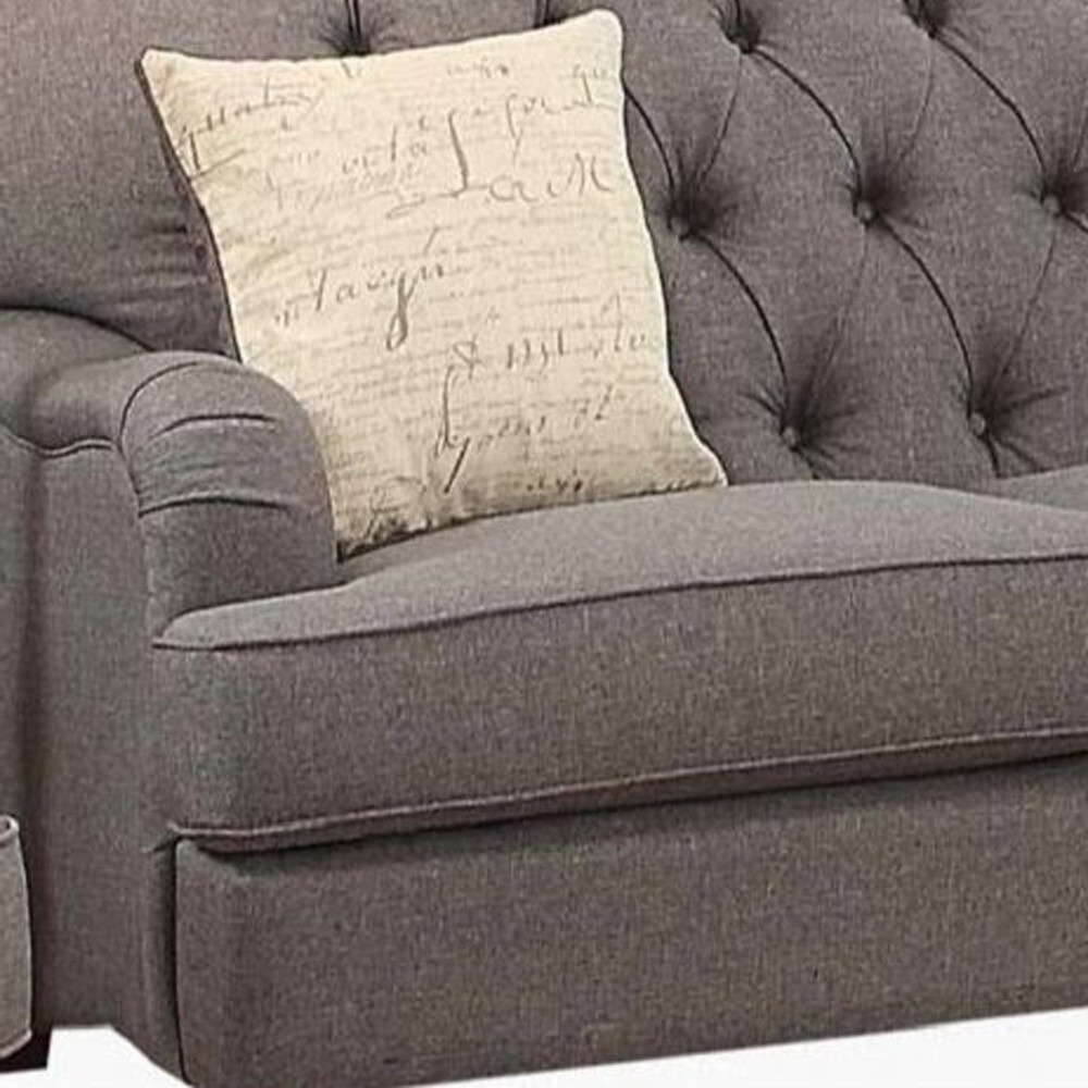 61 Dark Gray And Brown Linen Curved Love Seat And Toss Pillows