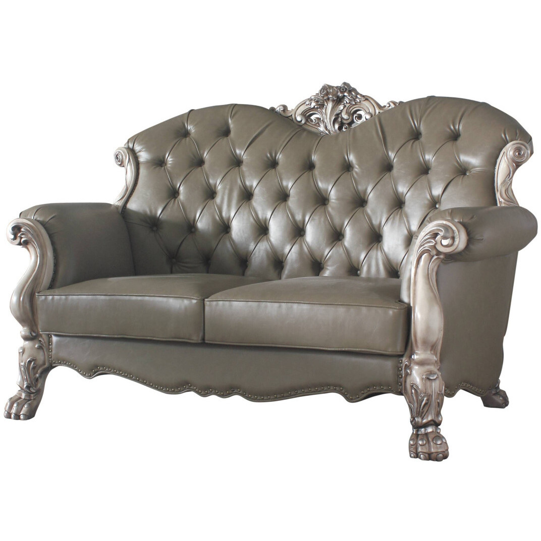 71 Patina And Bone Faux Leather Love Seat And Toss Pillows