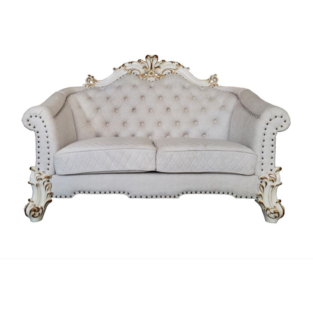 66 Two Tone Ivory And Pearl Velvet Love Seat And Toss Pillows