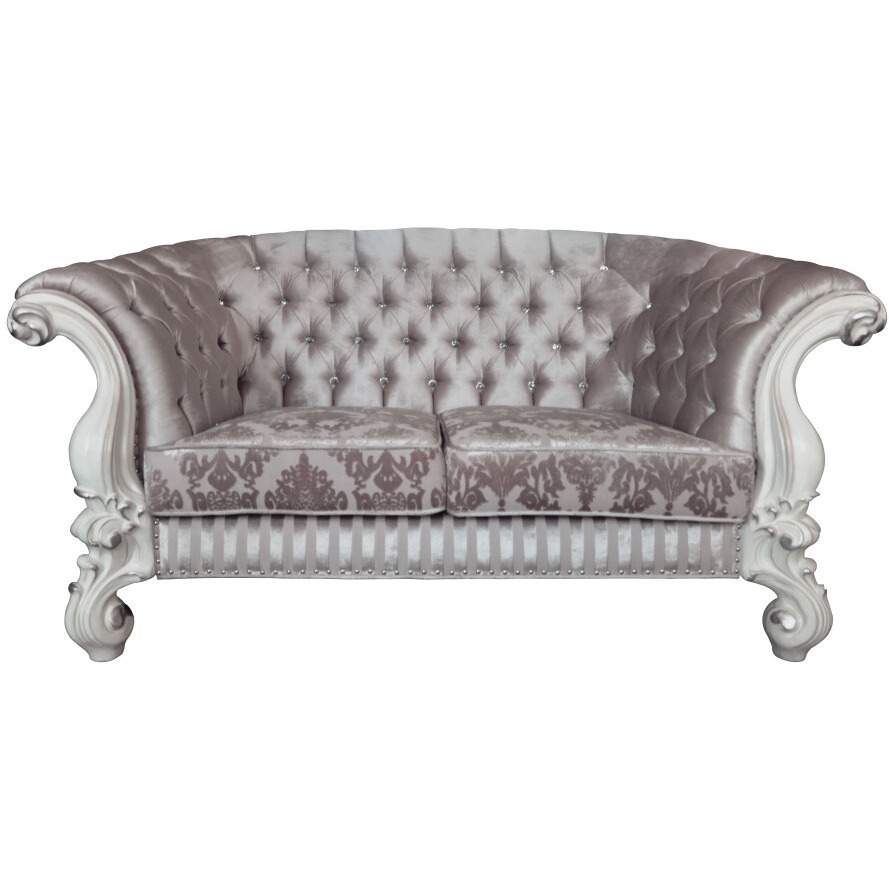 76 Ivory And Off White Velvet Love Seat And Toss Pillows