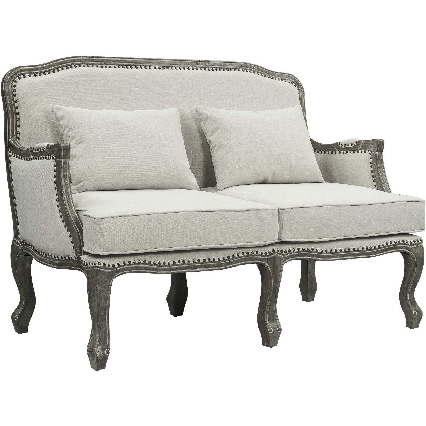 56 Cream And Gray Linen Love Seat And Toss Pillows