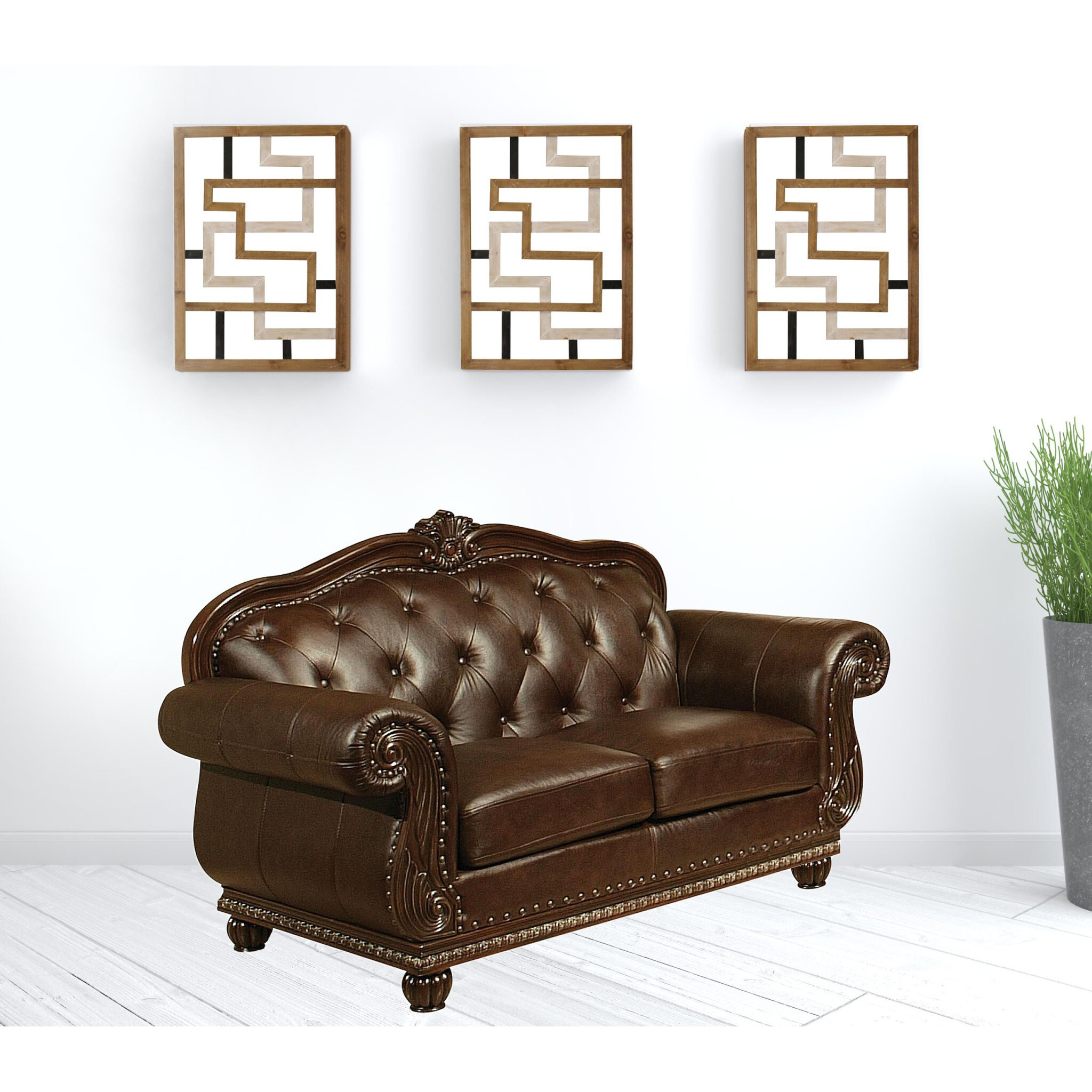 70 Espresso Faux Leather And Black Nailhead Love Seat