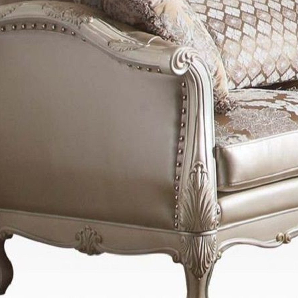 63 Rose Gold And Pearl Faux Leather Curved Love Seat And Toss Pillows