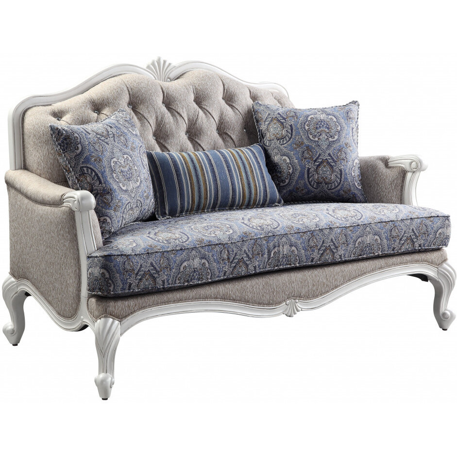 64 Beige 100% Linen And White Love Seat