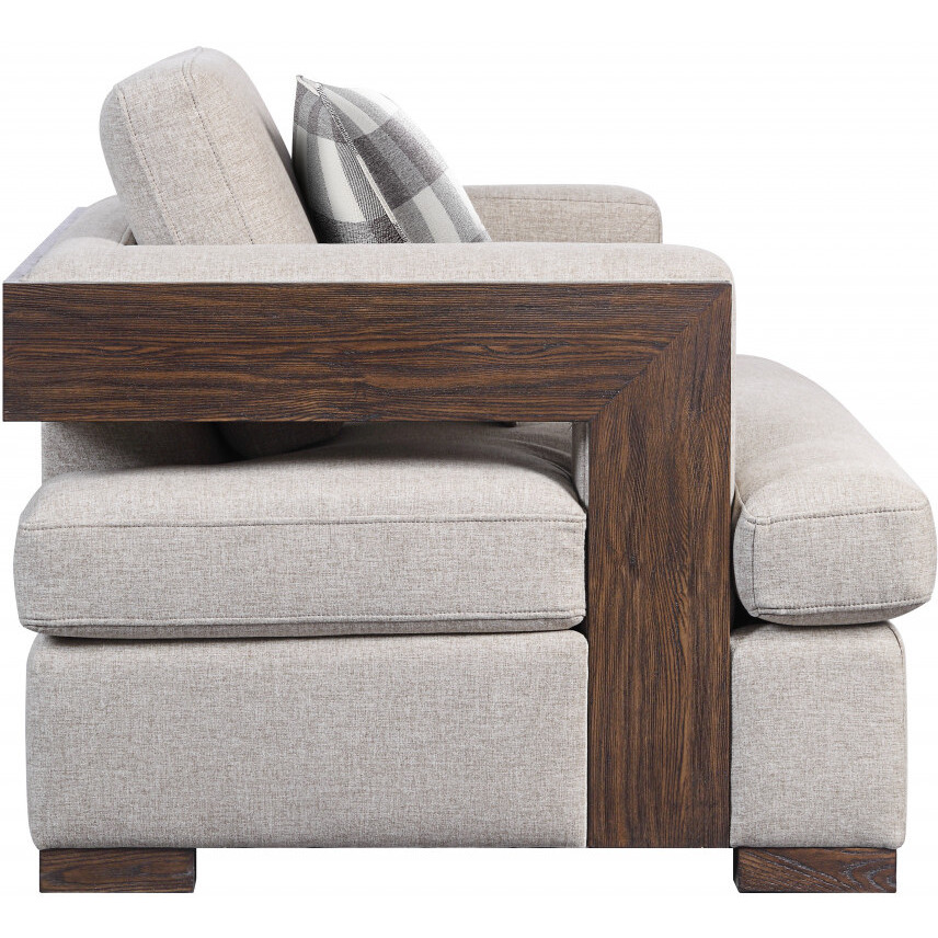 72 Beige 100% Linen And Walnut Love Seat With Pillows