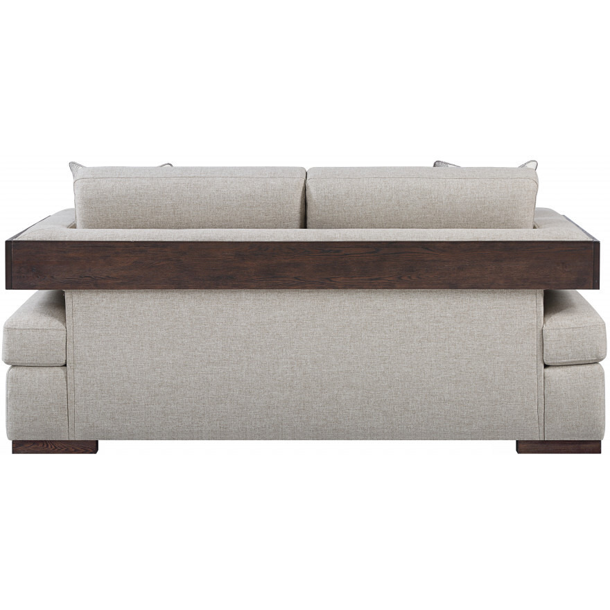 72 Beige 100% Linen And Walnut Love Seat With Pillows