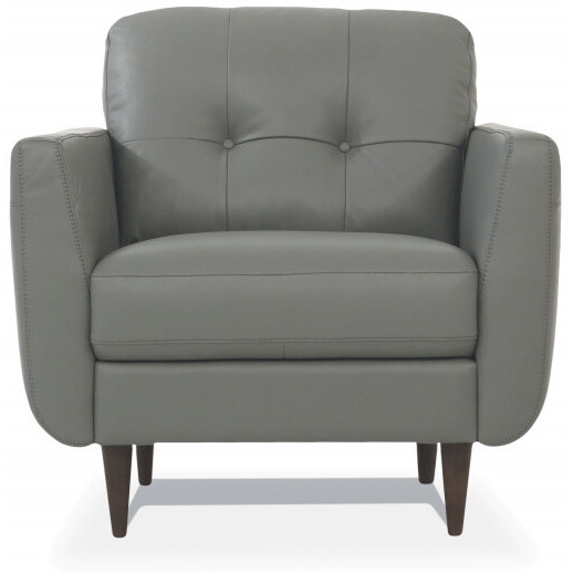 35 Pesto Green Genuine Leather And Black Tufted Arm Chair