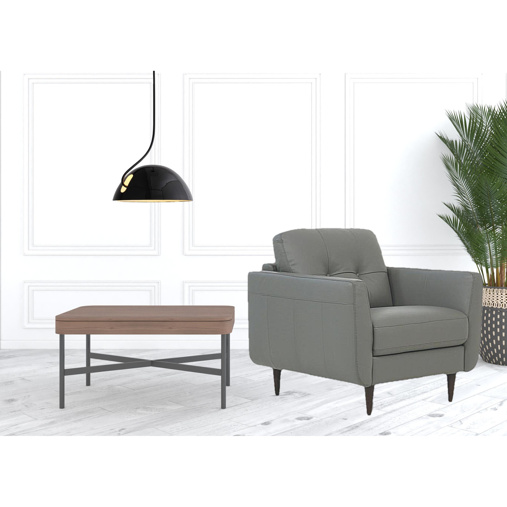 35 Pesto Green Genuine Leather And Black Tufted Arm Chair