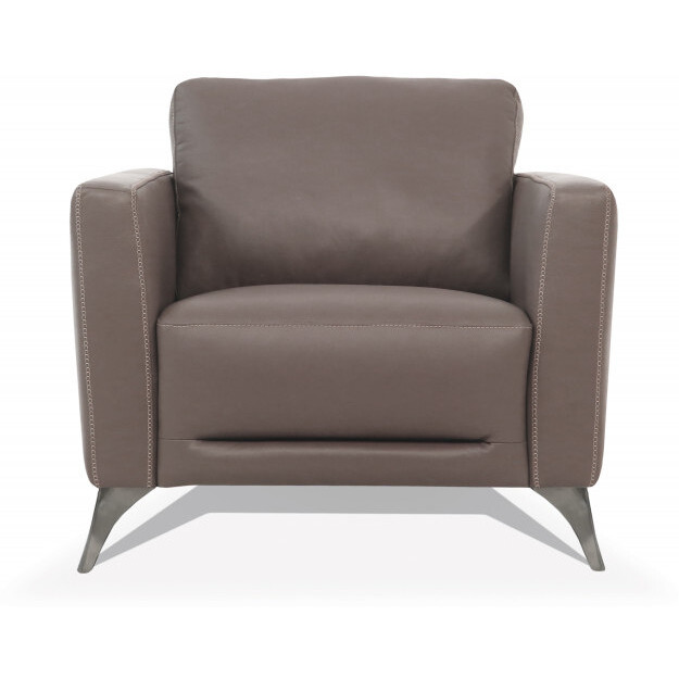 35 Taupe Genuine Leather And Black Arm Chair