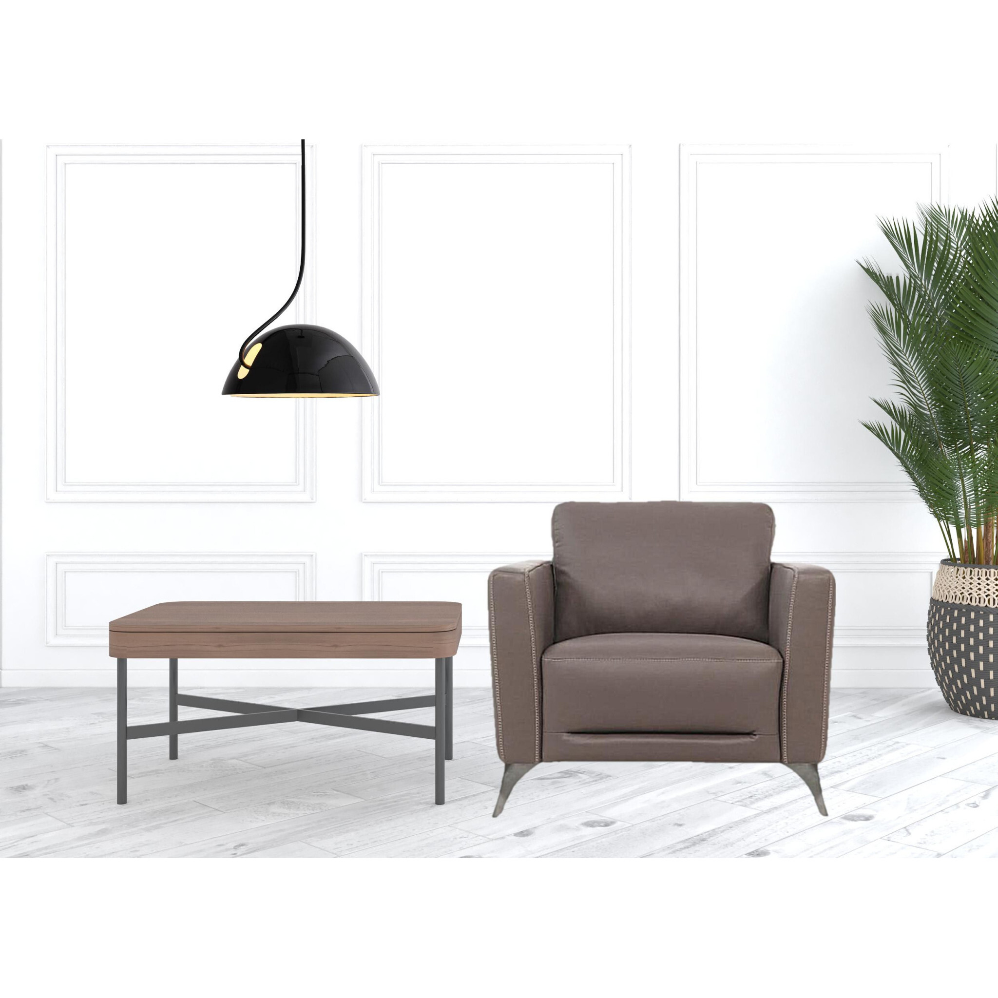 35 Taupe Genuine Leather And Black Arm Chair