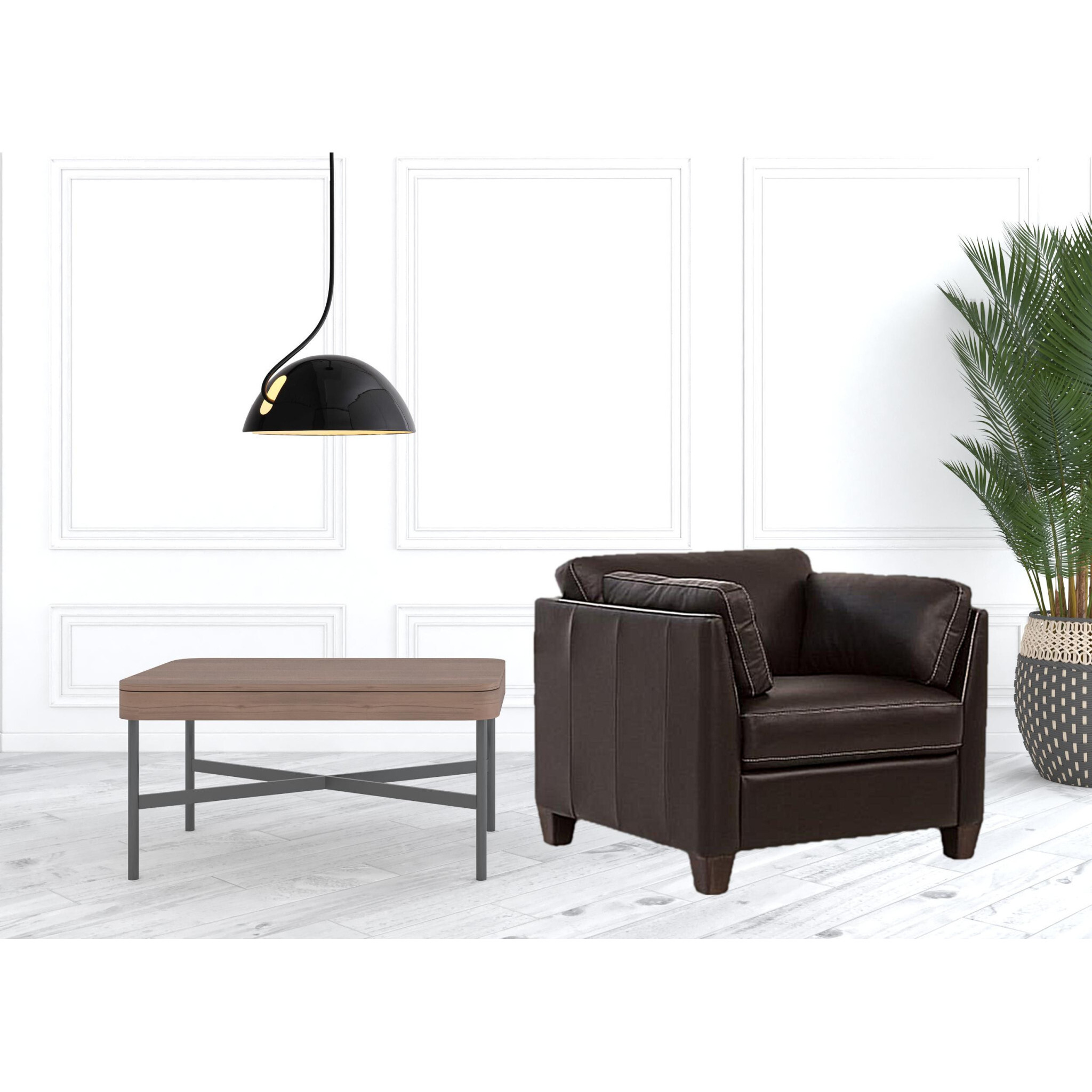 36 Chocolate Genuine Leather And Black Arm Chair