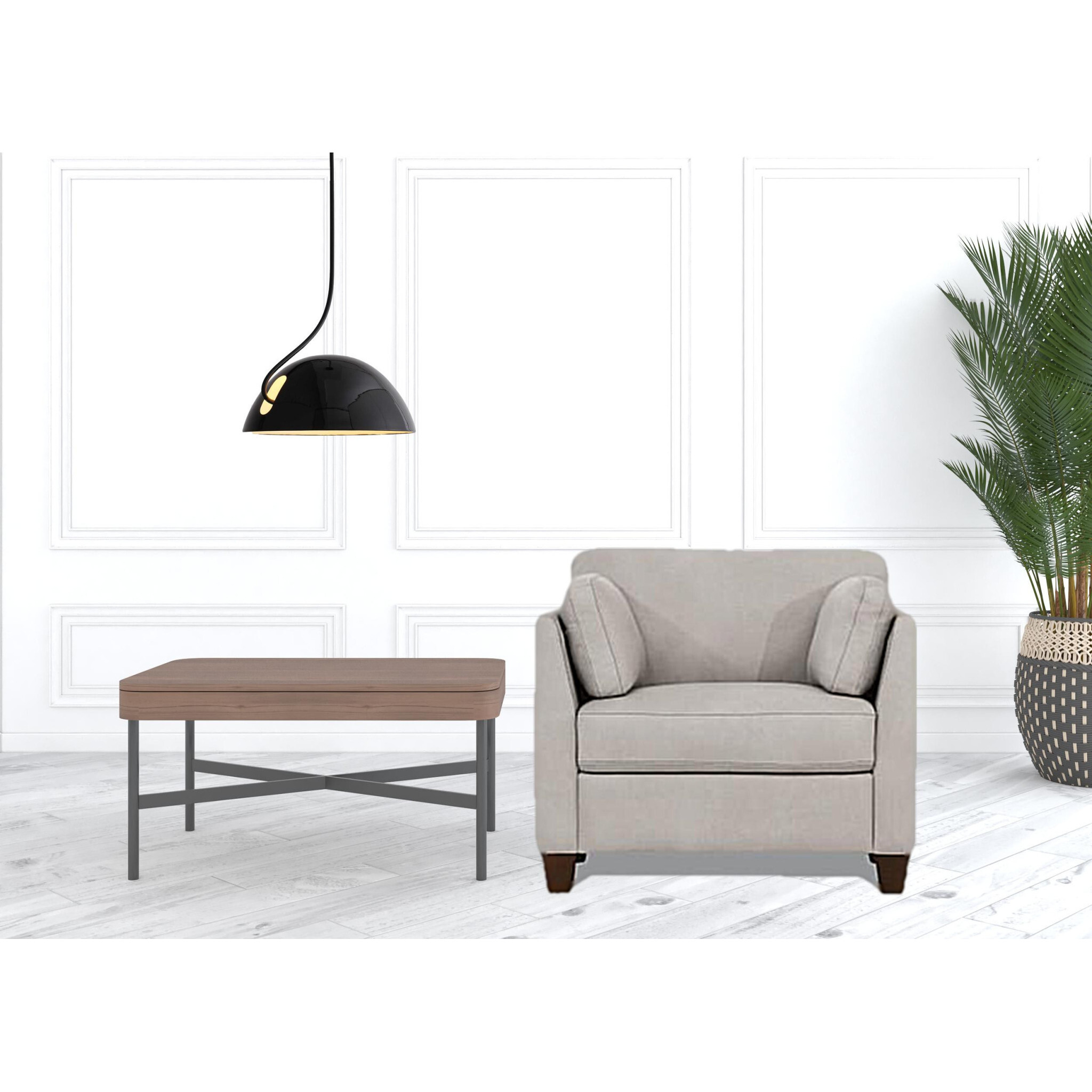 36 Dusty White Genuine Leather And Black Arm Chair