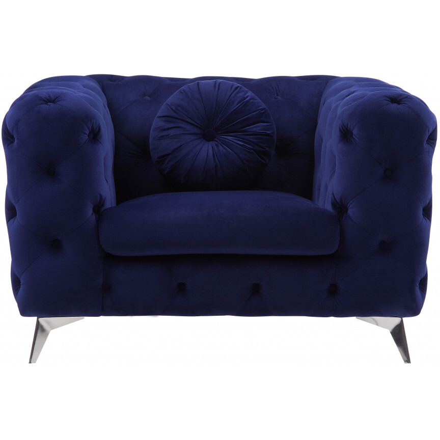 41 Blue Fabric And Black Tufted Arm Chair
