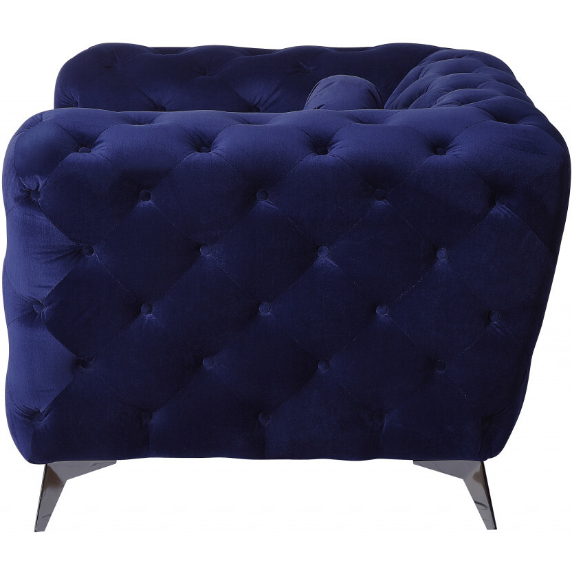 41 Blue Fabric And Black Tufted Arm Chair