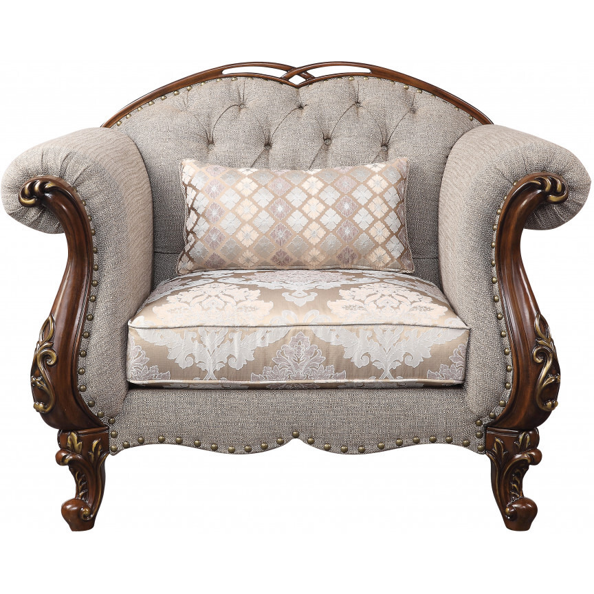 48 Beige Fabric And Cherry Floral Arm Chair