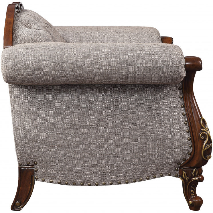 48 Beige Fabric And Cherry Floral Arm Chair