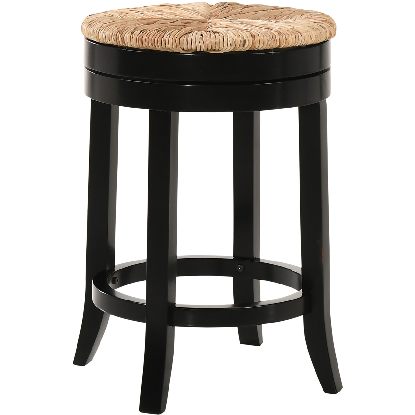 24 Natural And Black Solid Wood Swivel Backless Counter Height Bar Chair With Footrest