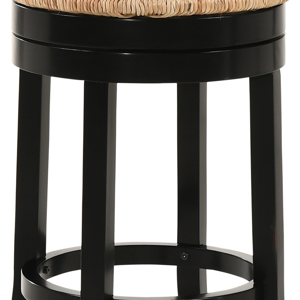 24 Natural And Black Solid Wood Swivel Backless Counter Height Bar Chair With Footrest