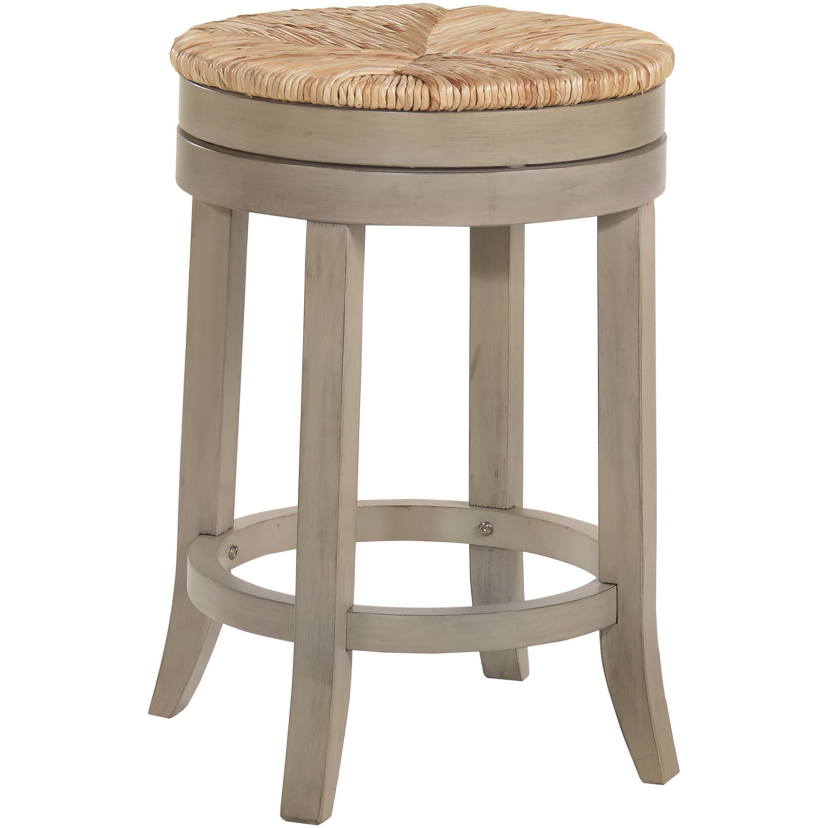 24 Natural And Gray Swivel Backless Counter Height Bar Chair With Footrest