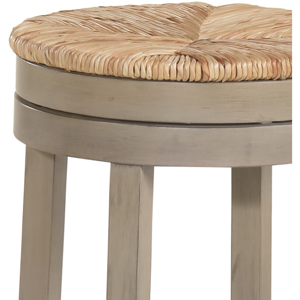 24 Natural And Gray Swivel Backless Counter Height Bar Chair With Footrest