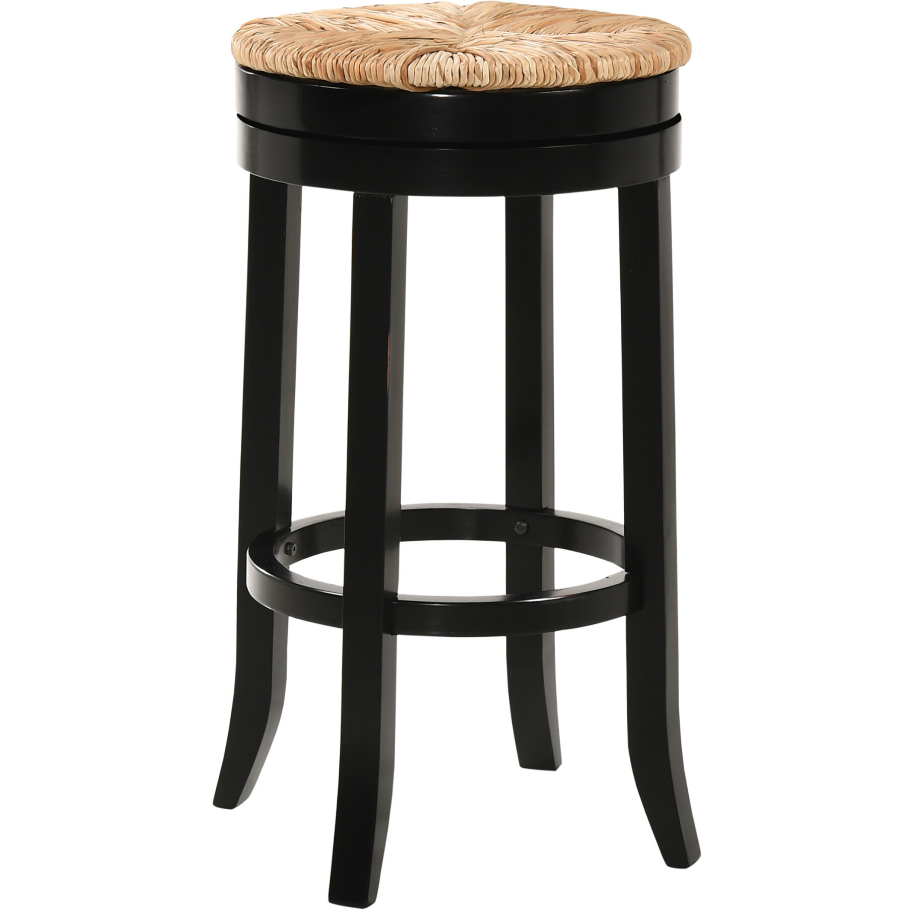 30 Natural And Black Swivel Backless Bar Height Chair With Footrest