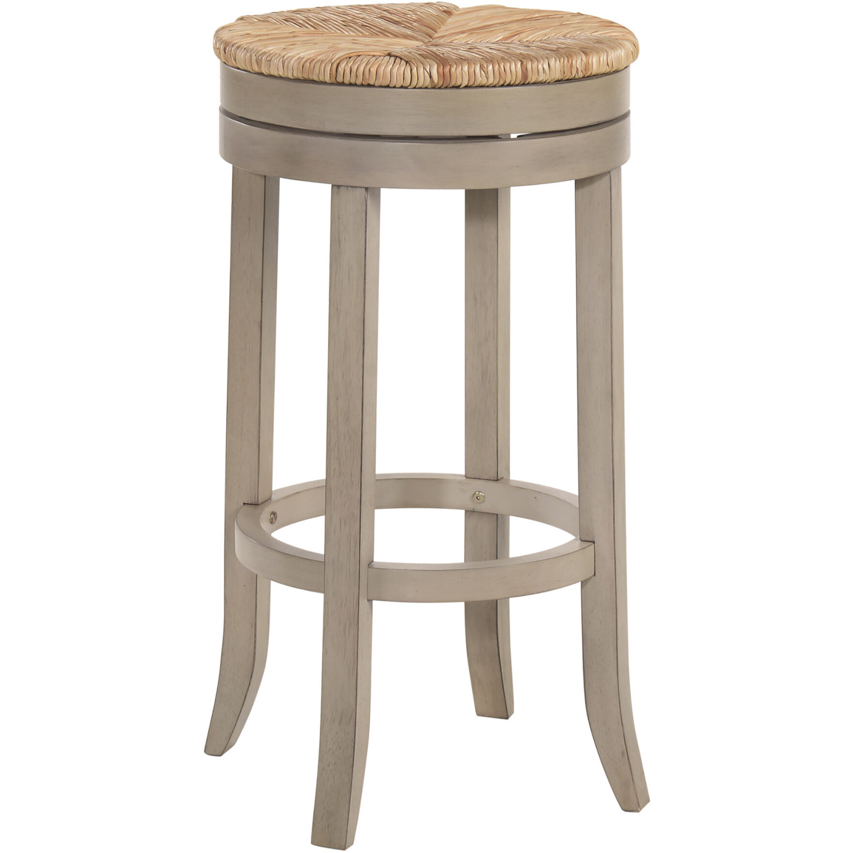 30 Beige Solid Wood Swivel Backless Bar Height Chair With Footrest