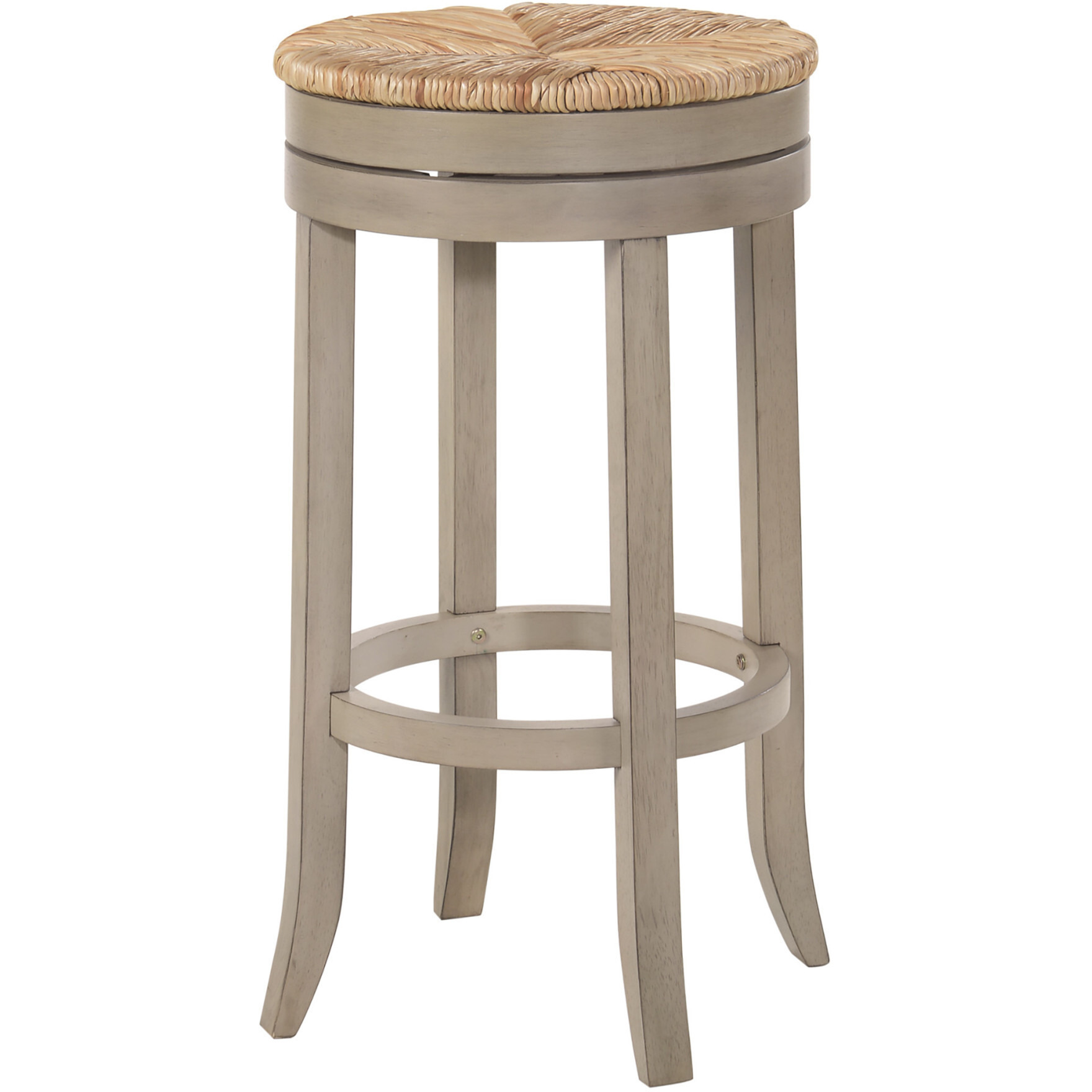 30 Beige Solid Wood Swivel Backless Bar Height Chair With Footrest