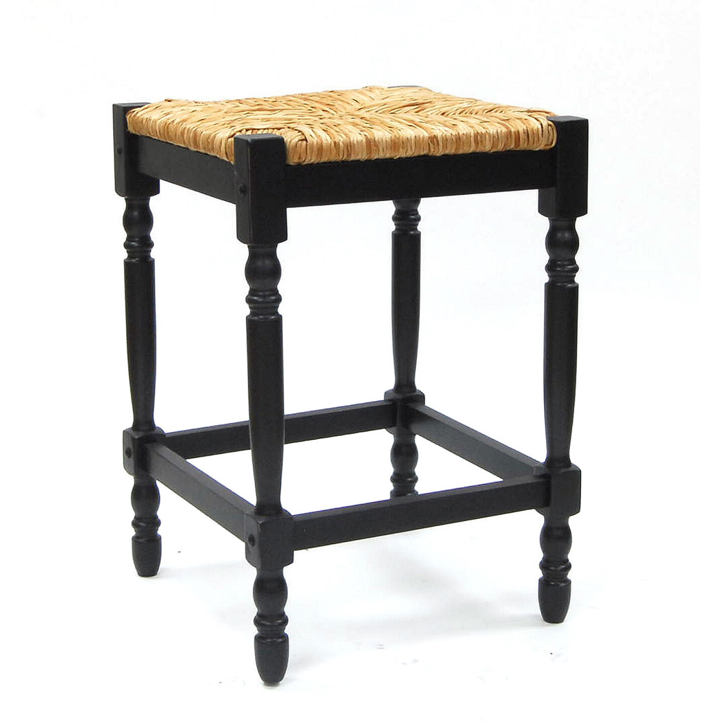 24 Natural And Black Backless Counter Height Bar Chair With Footrest