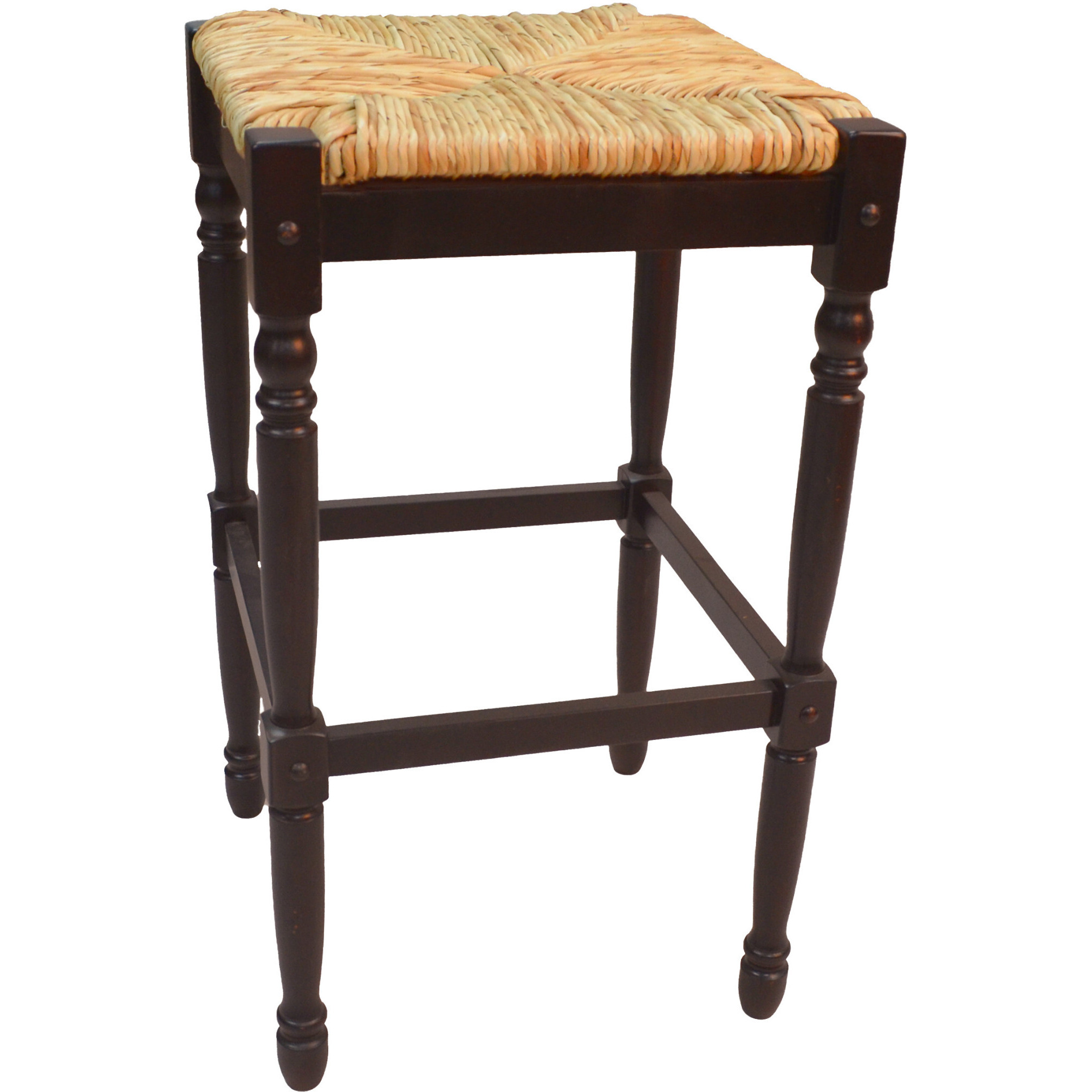 29 Natural And Espresso Solid Wood Backless Bar Height Bar Chair With Footrest
