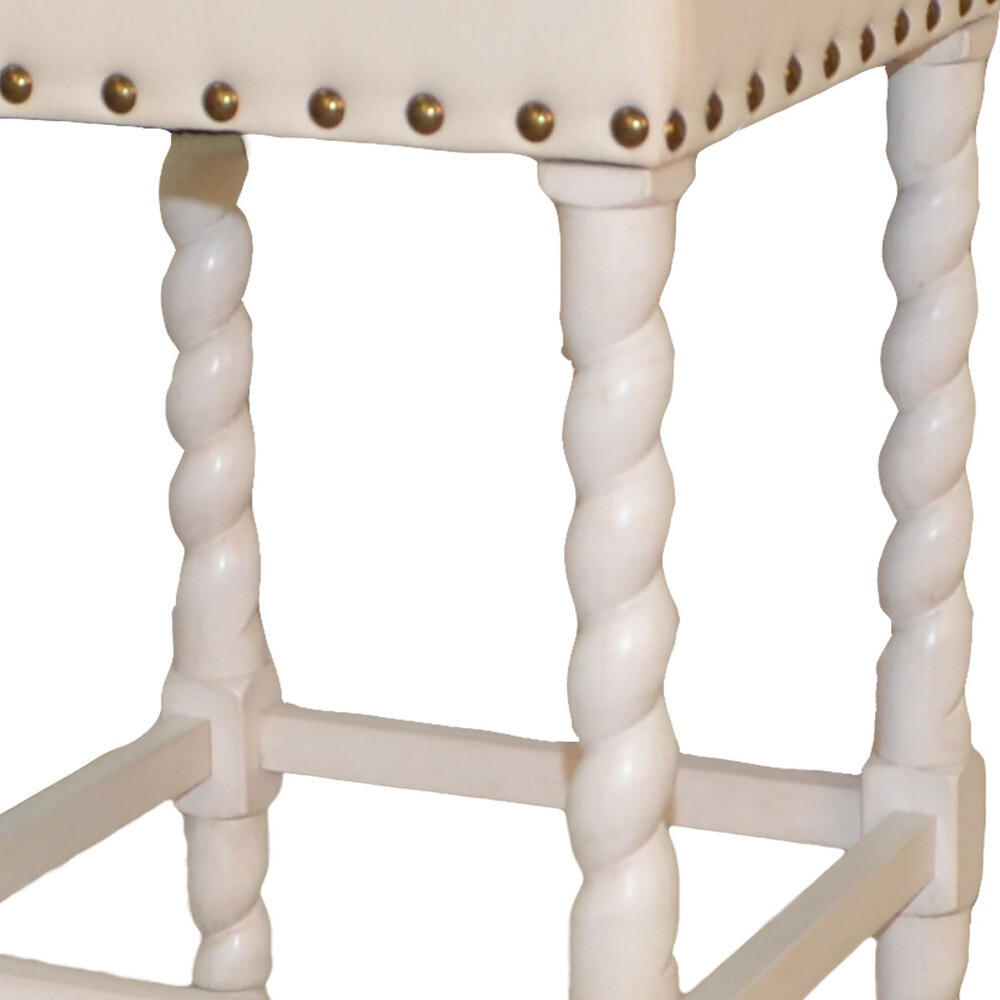 24 Cream And White Backless Counter Height Bar Chair With Footrest