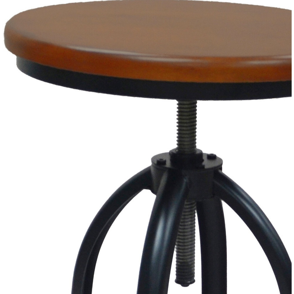 30 Chestnut And Black Swivel Backless Adjustable Height Bar Chair With Footrest