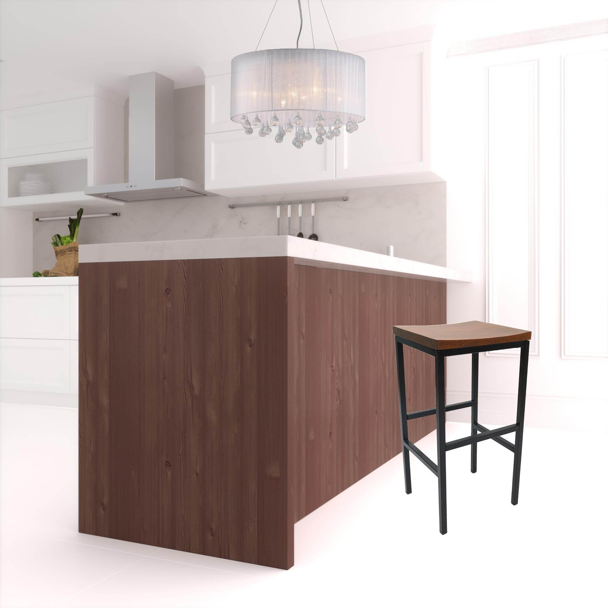 30 Chestnut Steel Swivel Backless Bar Height Chair With Footrest