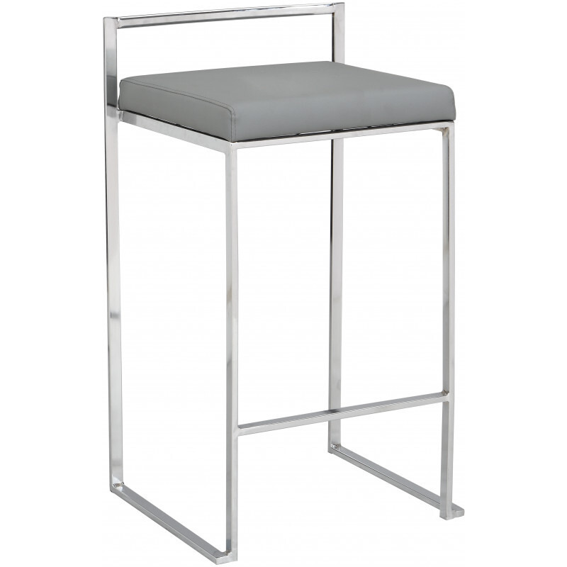 35 Gray Faux Leather And Steel Low Back Bar Height Chair With Footrest