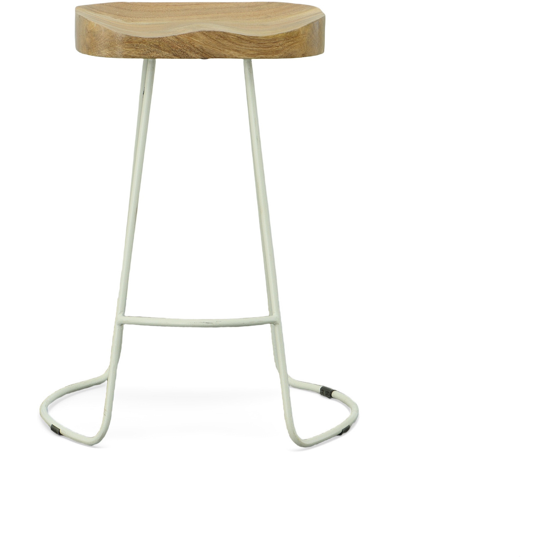 Set Of Two 25 Natural And White Steel Backless Counter Height Bar Chairs With Footrest