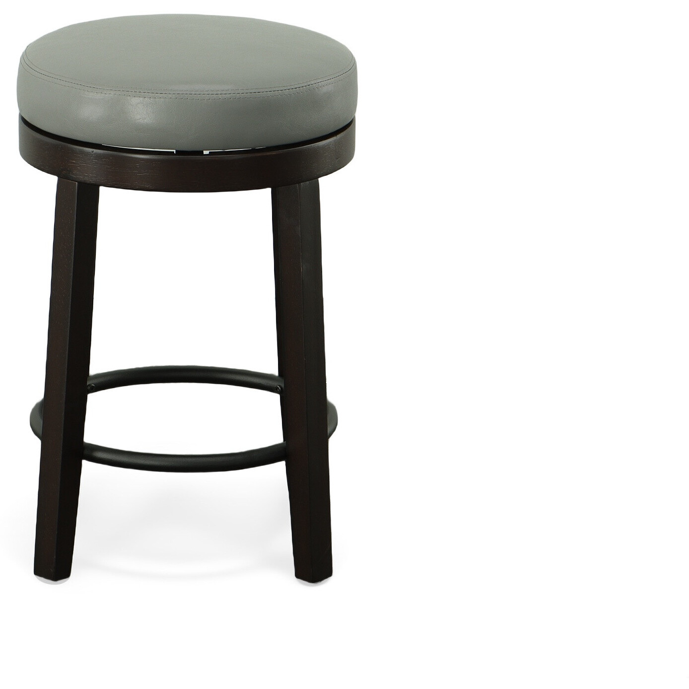 Set Of Two 24 Gray And Espresso Faux Leather And Solid Wood Swivel Backless Counter Height Bar Chairs With Footrest