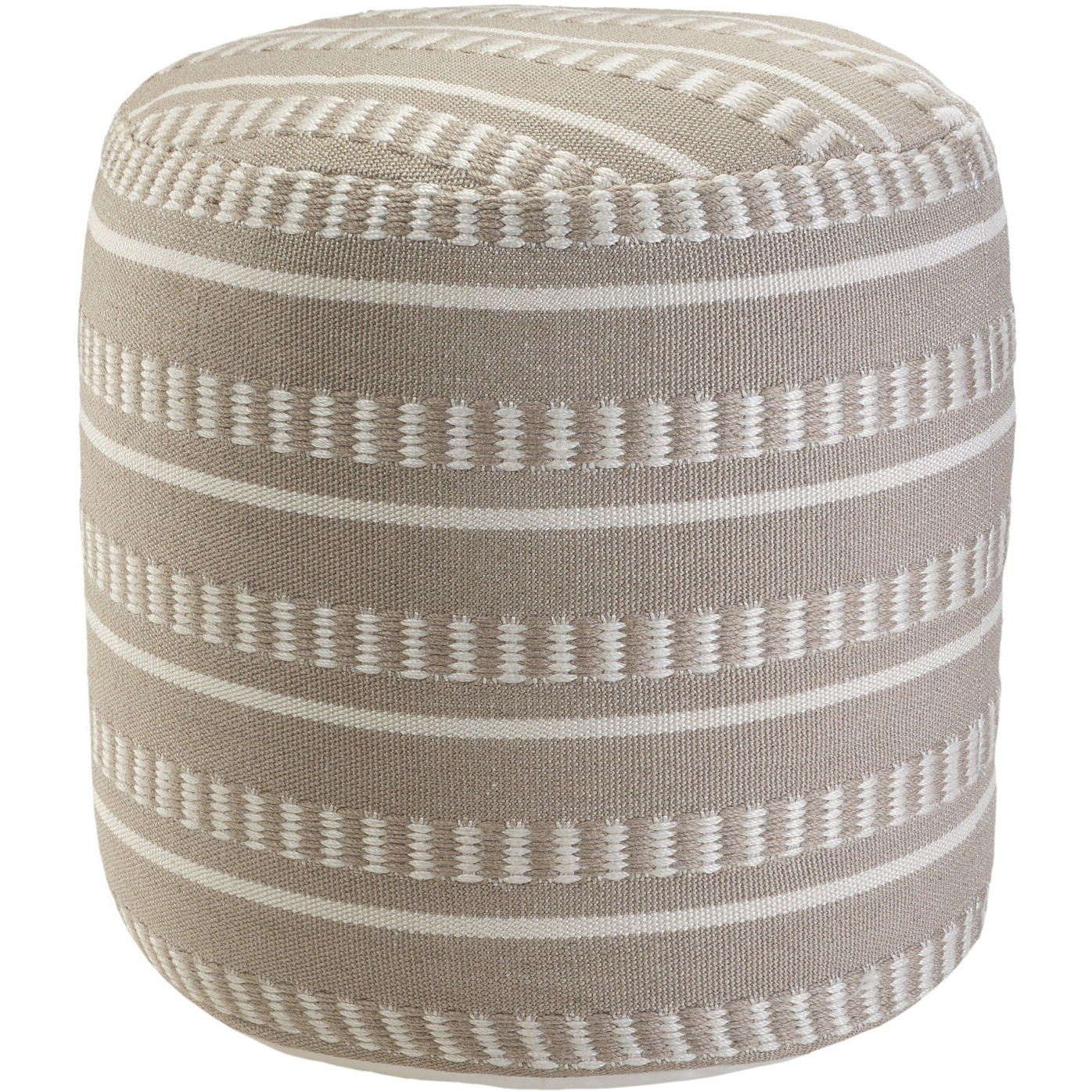 20 Brown Polyester Round Striped Indoor Outdoor Pouf Ottoman