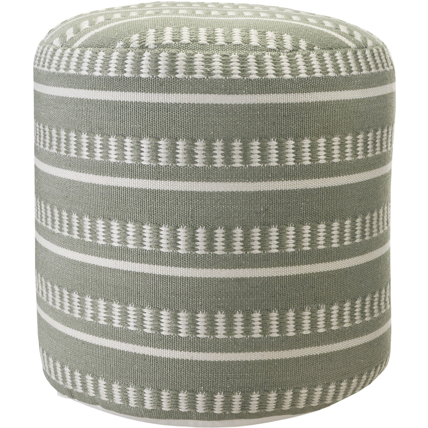 20 Green Polyester Round Striped Indoor Outdoor Pouf Ottoman