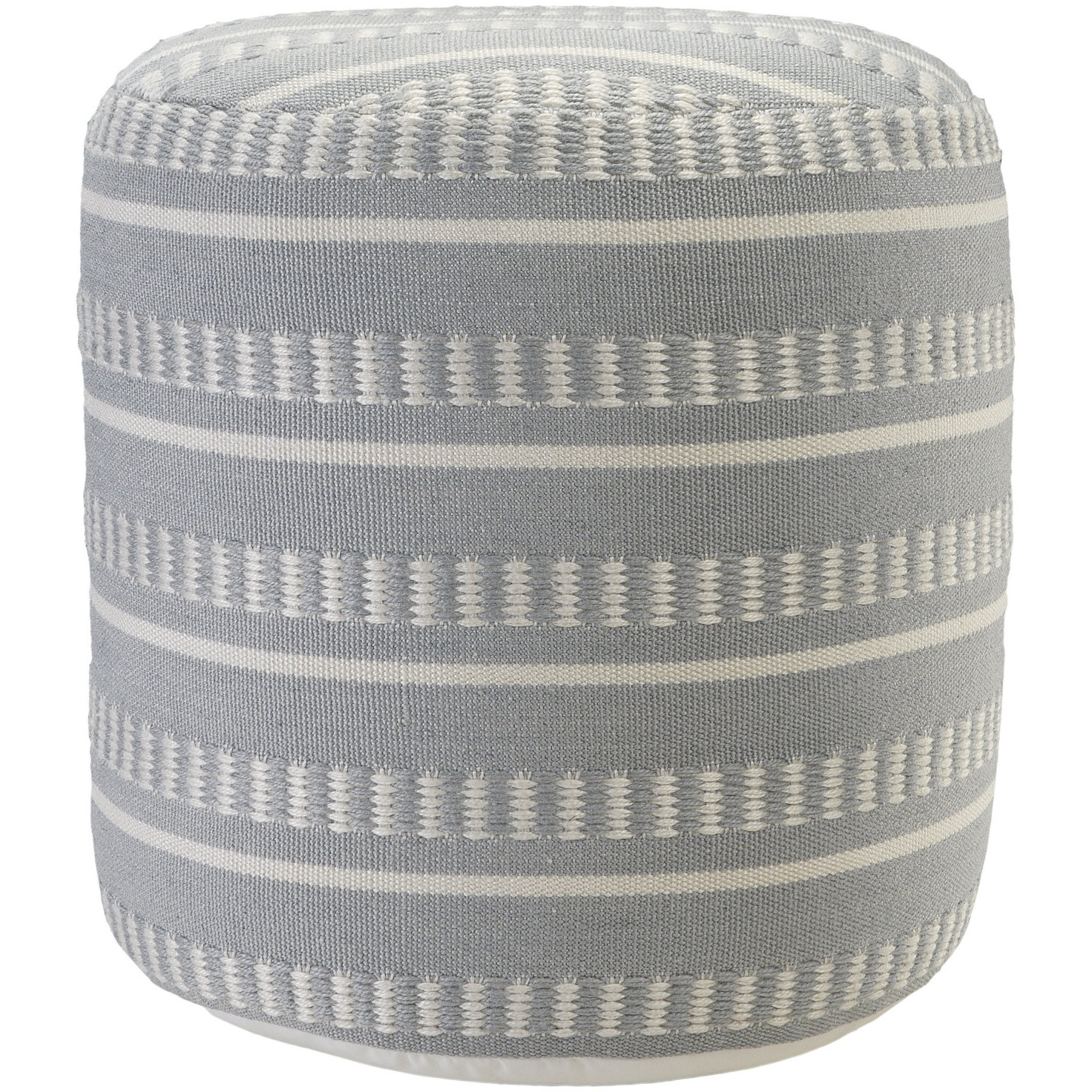 20 Blue Polyester Round Striped Indoor Outdoor Pouf Ottoman