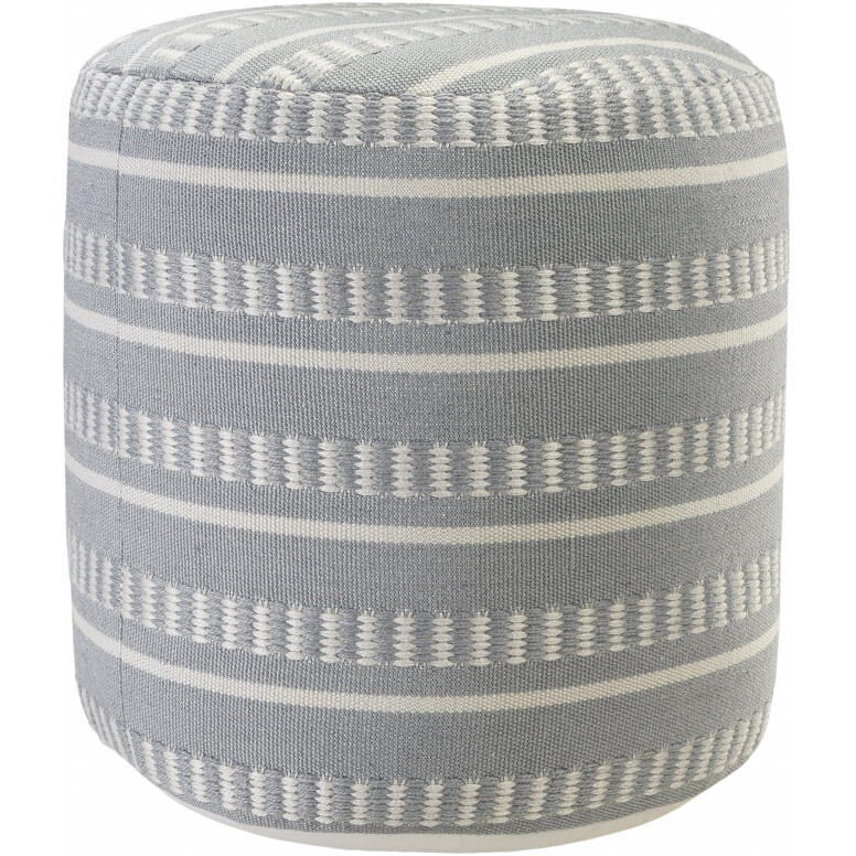 20 Blue Polyester Round Striped Indoor Outdoor Pouf Ottoman