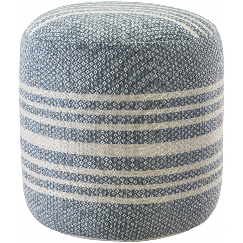 20 Blue Polyester Round Striped Indoor Outdoor Pouf Ottoman