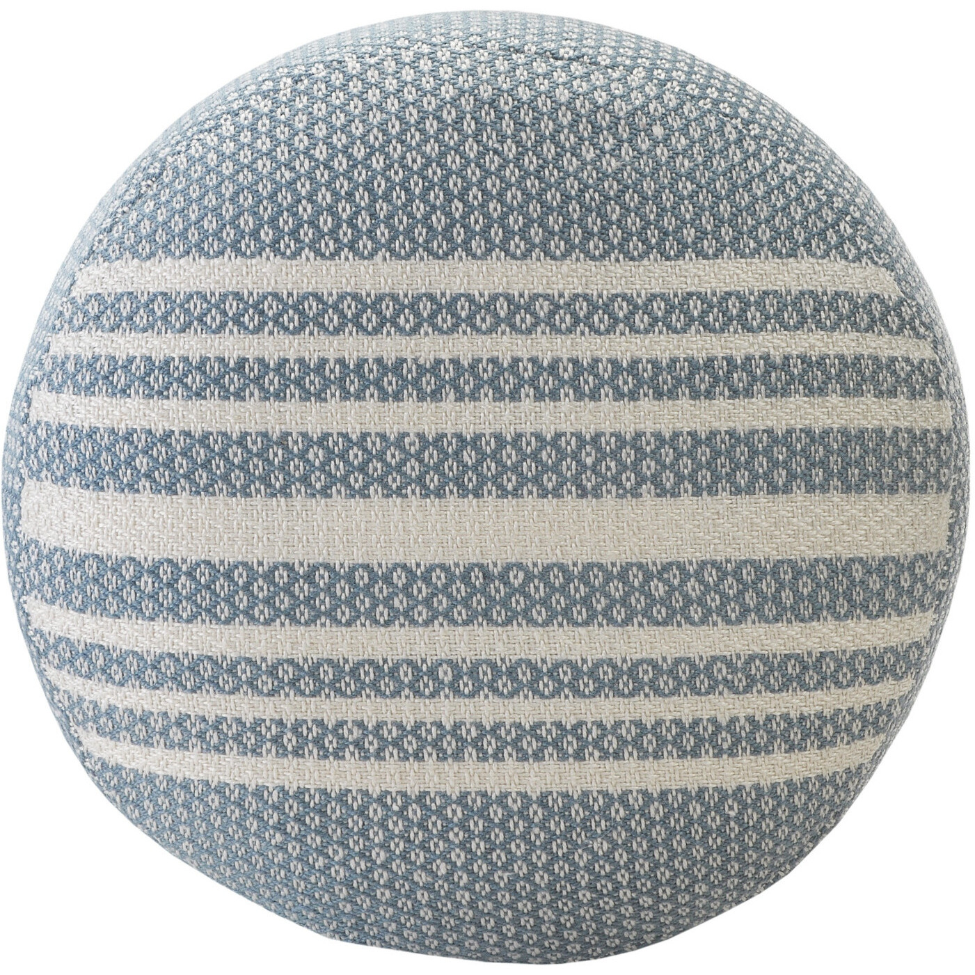 20 Blue Polyester Round Striped Indoor Outdoor Pouf Ottoman