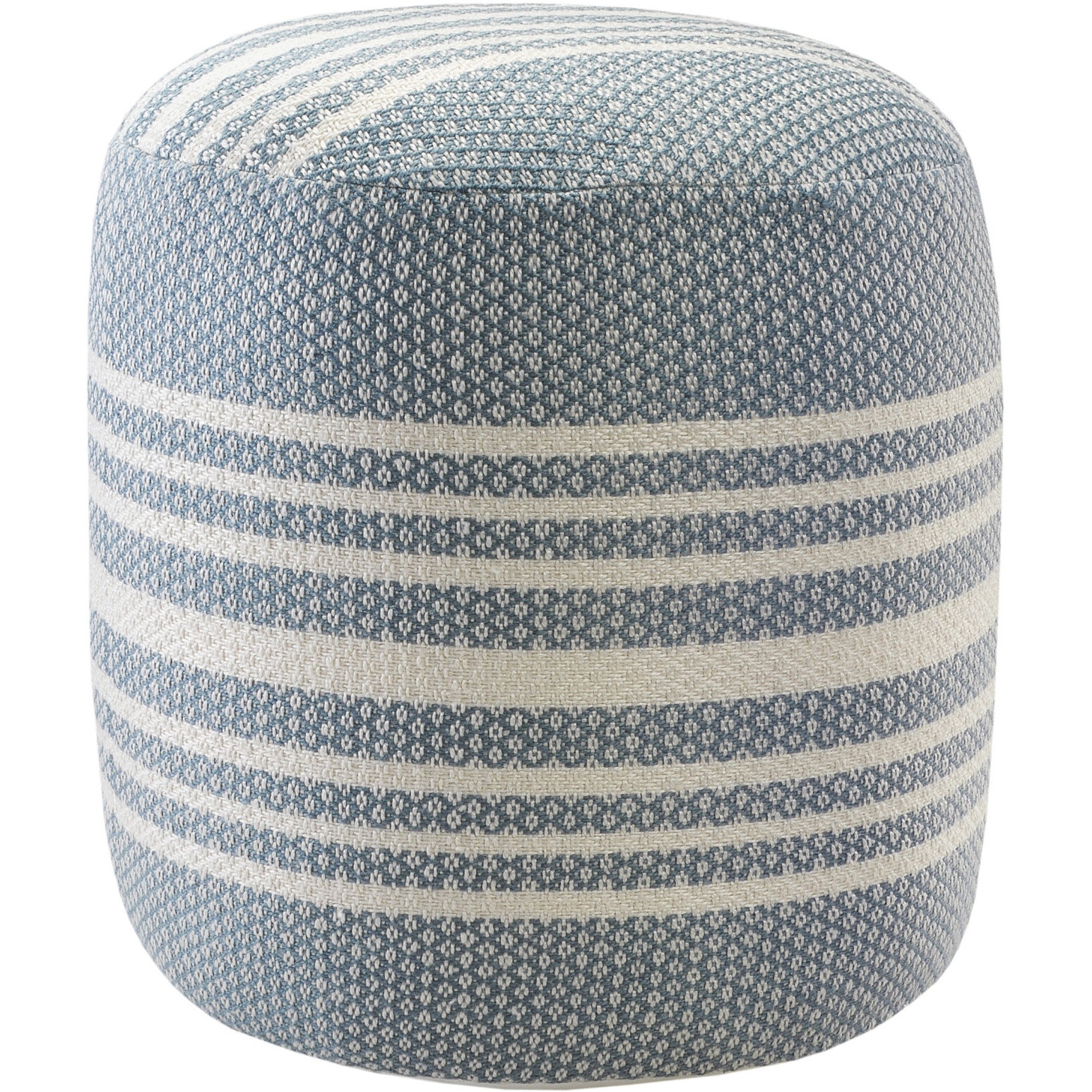 20 Blue Polyester Round Striped Indoor Outdoor Pouf Ottoman