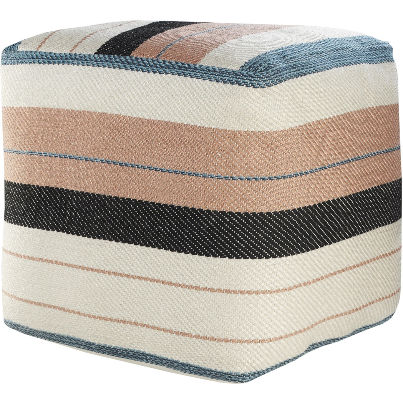 20 White Polyester Striped Indoor Outdoor Pouf Ottoman