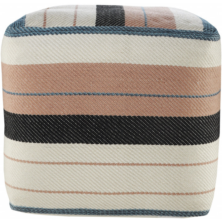 20 White Polyester Striped Indoor Outdoor Pouf Ottoman
